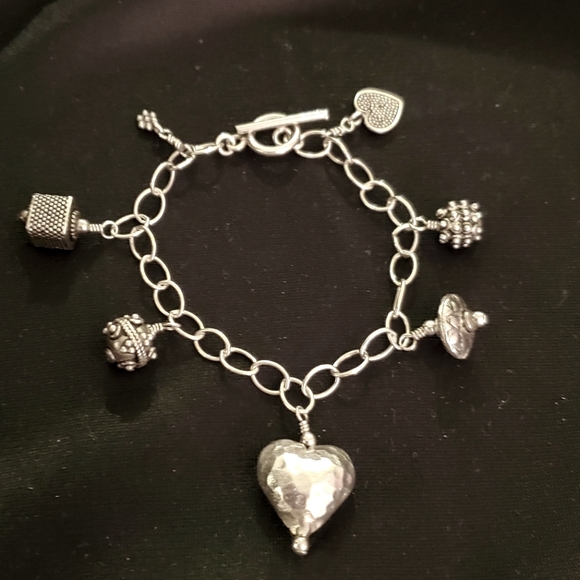 Sterling Silver Chain Link Bracelet with attached Charms - Picture 1 of 5
